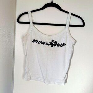 Cotton T. Hawaii hibiscus floral tank top black & white size small
